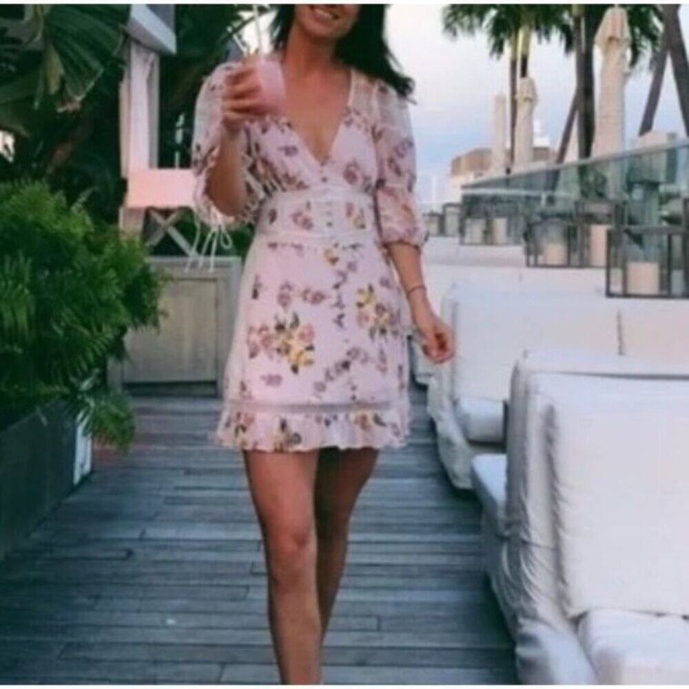 For Love & Lemons Isadora Mini Dress in Blush Size Small